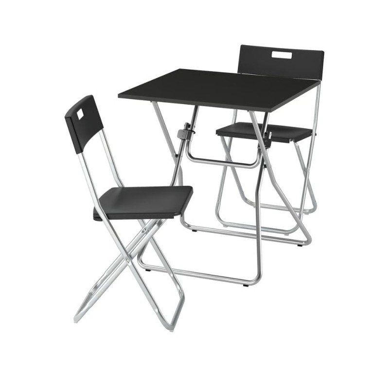 Ikea Gunde Folding Table & 2 Chairs Black 09564603