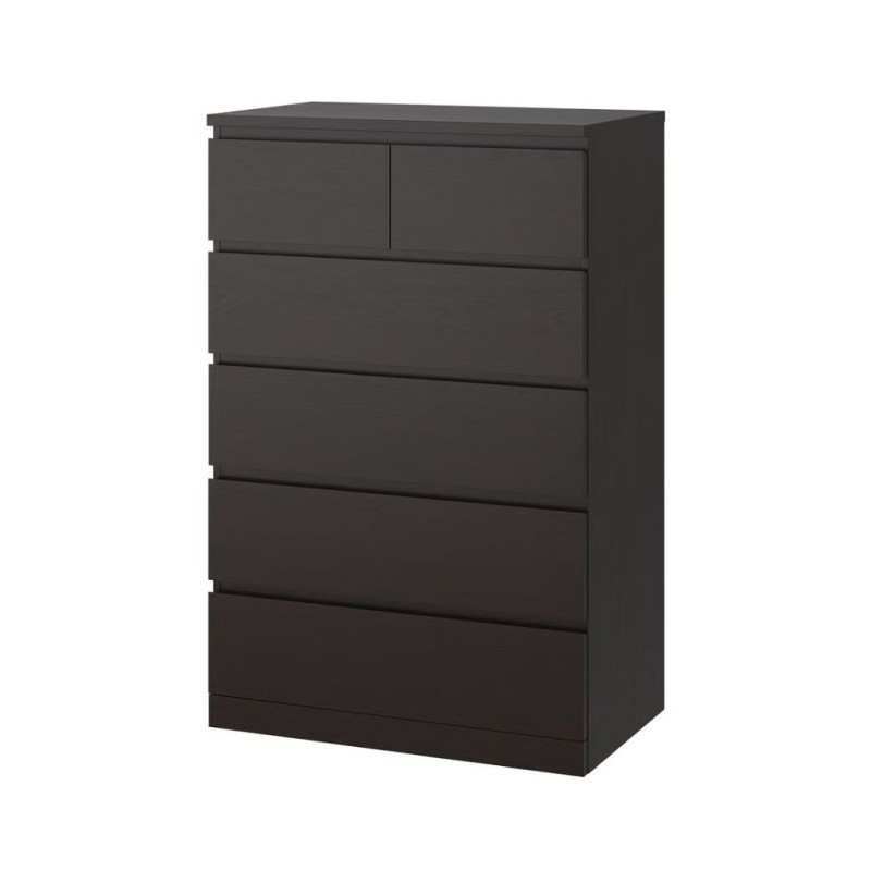 Ikea Malm Chest Of 6 Drawers Black-Brown