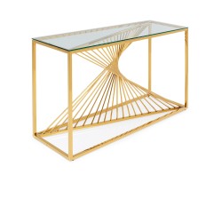 Kare Laser Console Table Gold Clear Glass Ref 85364