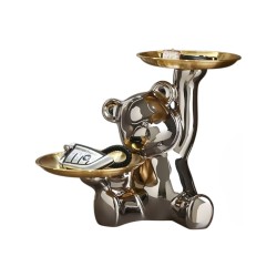 Bella Casa Table Deco Silver Bear With Double Plates Ceramic Silver - BT-ZMH52