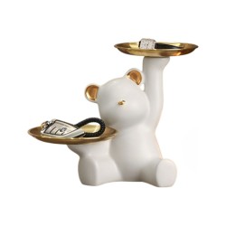 Cavendish Table Deco White Bear With Two Plates Ceramic White - BT-ZMH53