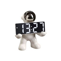Bella Casa Table Deco Spaceman And Clock Ceramic White - BT-ZMH151