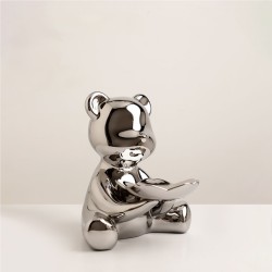 Bella Casa Table Deco Silver Bear Ceramic Silver - BT-ZMH51