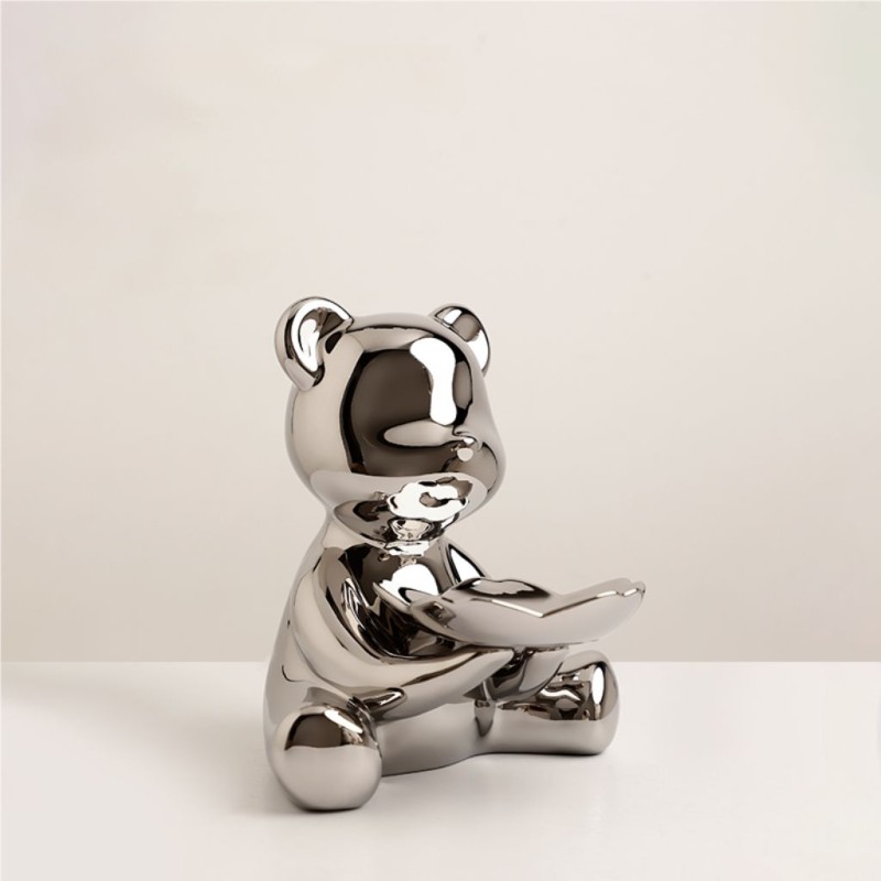 Bella Casa Table Deco Silver Bear Ceramic Silver - BT-ZMH51