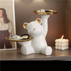 Cavendish Table Deco White Bear With Two Plates Ceramic White - BT-ZMH53