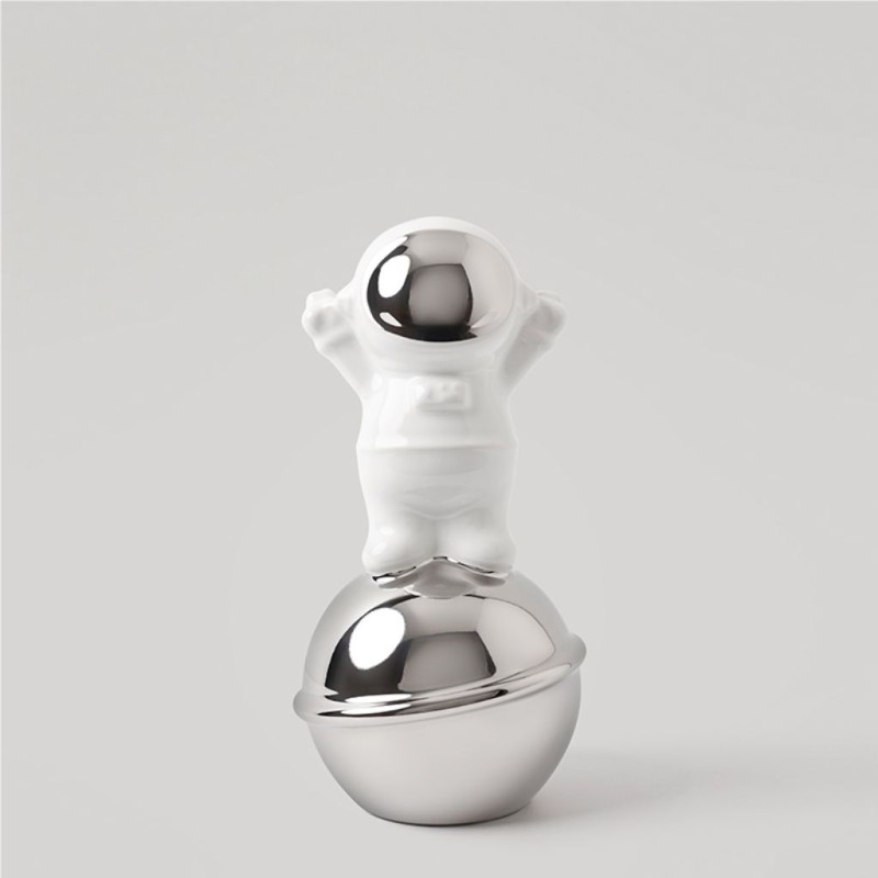 Cavendish Table Deco Spaceman And Globe Ceramic	White & Silver - BT-ZMH150