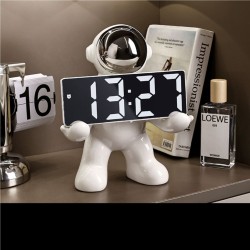 Bella Casa Table Deco Spaceman And Clock Ceramic White - BT-ZMH151