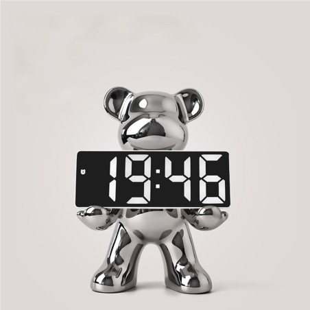 Bella Casa Table Deco Silver Bear And Clock Ceramic Silver - BT-ZMH153 Bella Casa Table Deco Silver Bear And Clock Ceramic Silver - BT-ZMH153