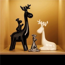 Bella Casa Ceramic Deers Table Deco With Horns Big Black, Medium White, Small Black & Silver