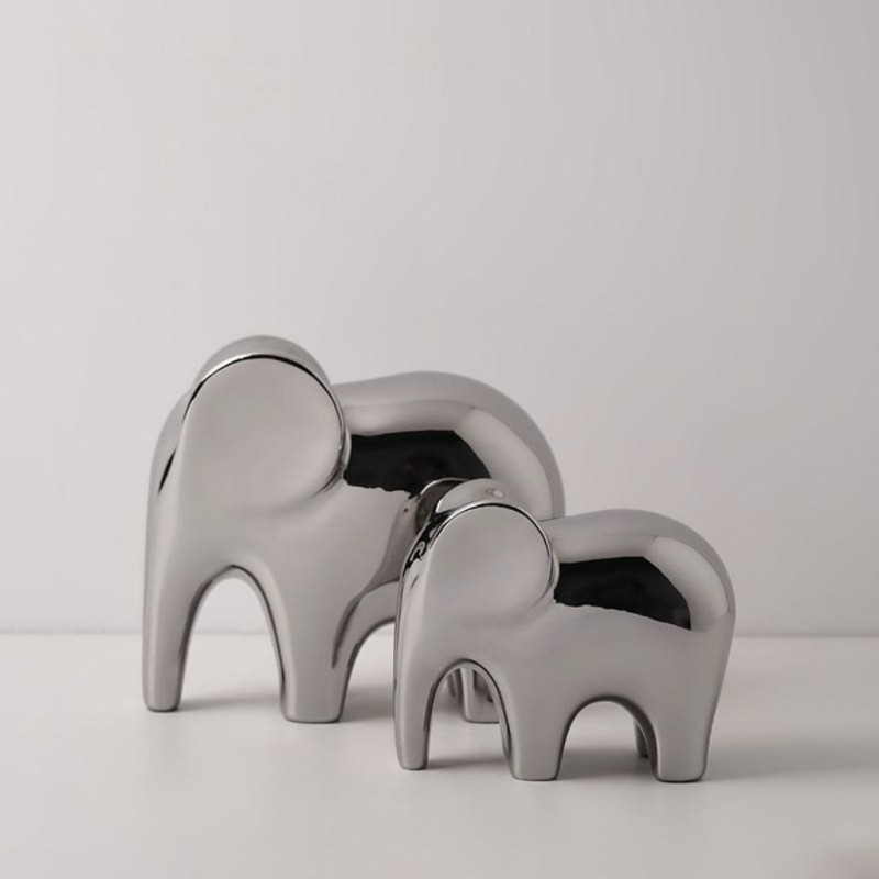 Bella Casa Table Deco Silver Elephants Ceramic Silver - BT-ZMH22