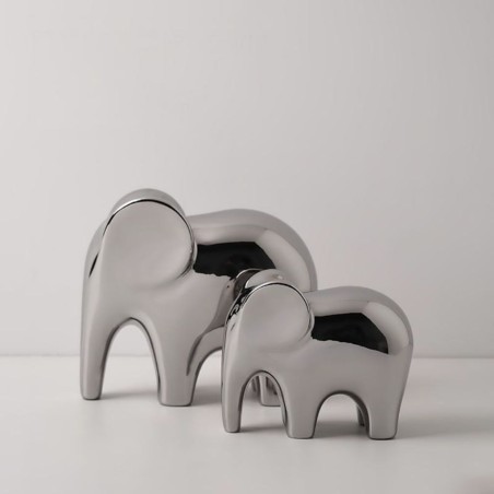 Bella Casa Table Deco Silver Elephants Ceramic Silver - BT-ZMH22