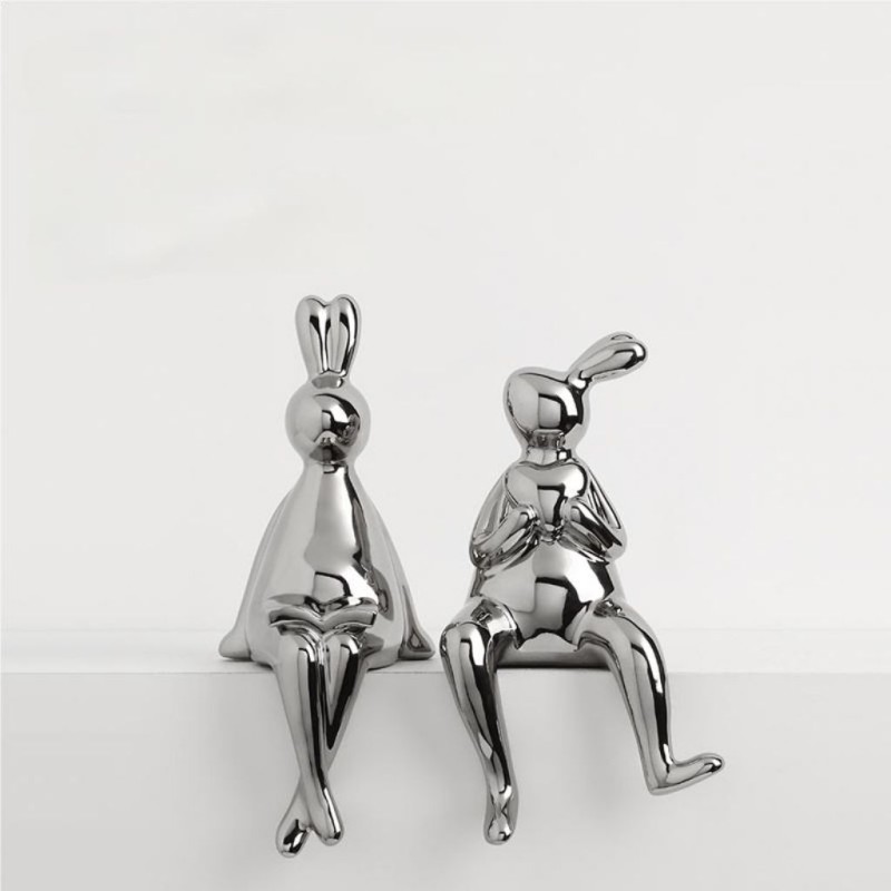 Bella Casa Table Deco Rabbit Lovers Ceramic Silver BT-ZMH70