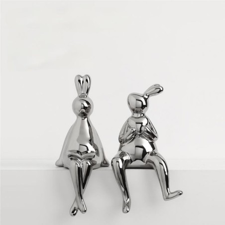 Bella Casa Table Deco Rabbit Lovers Ceramic Silver BT-ZMH70
