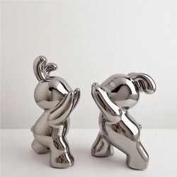 Bella Casa Table Deco Pushing Rabbits Ceramic Silver BT-ZMH99