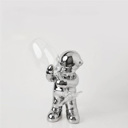 Bella Casa Table Deco Spaceman With Wine Glass Ceramic Silver BT-ZMH116