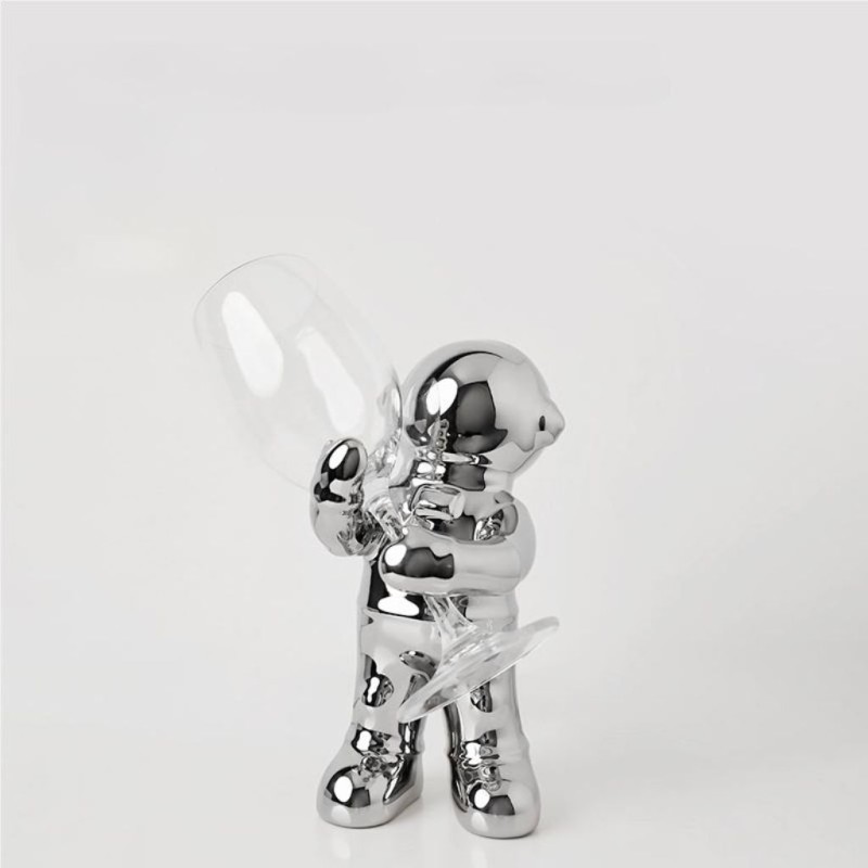 Bella Casa Table Deco Spaceman With Wine Glass Ceramic Silver BT-ZMH116