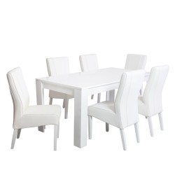 Bella Casa Basic Table and 6 Chairs Gloss White Ref 379006N+355591 White Eco Leather