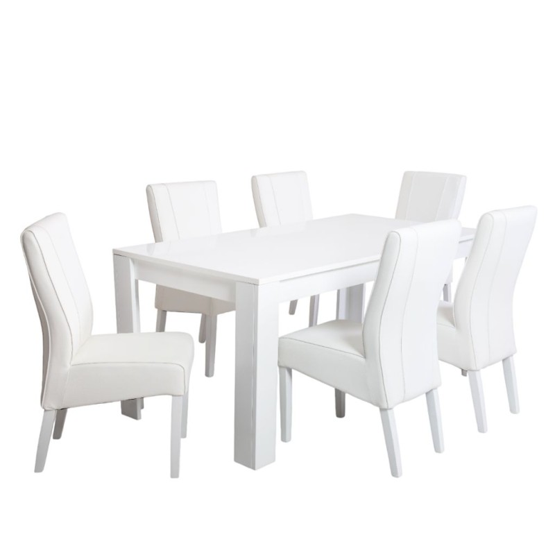 Bella Casa Basic Table and 6 Chairs Gloss White Ref 379006N+355591 White Eco Leather