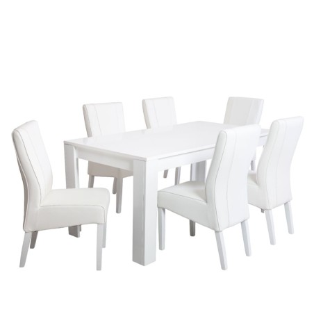 Bella Casa Basic Table and 6 Chairs Gloss White Ref 379006N+355591 White Eco Leather