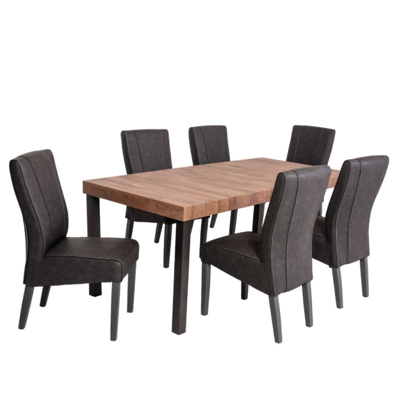 Bella Casa Everest Table and 6 Chairs Lava/Clay Ref 373959F+355591 Chair Dark Grey